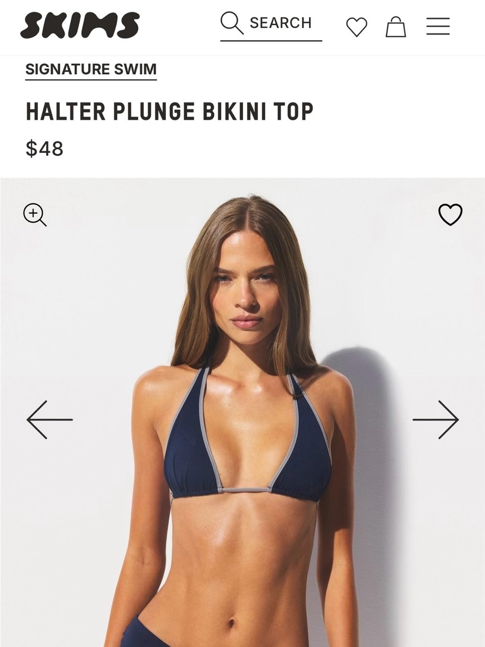 SKIMS Navy Halter Plunge Bikini Top with Gray Trim